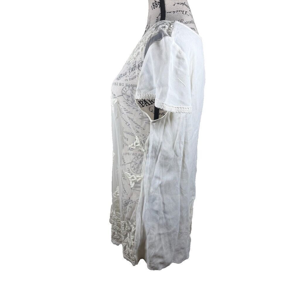 Anthropologie Maeve Lace Floral Embroidered Sheer Flowy Blouse Ivory Sz 14 Boho - Picture 4 of 12